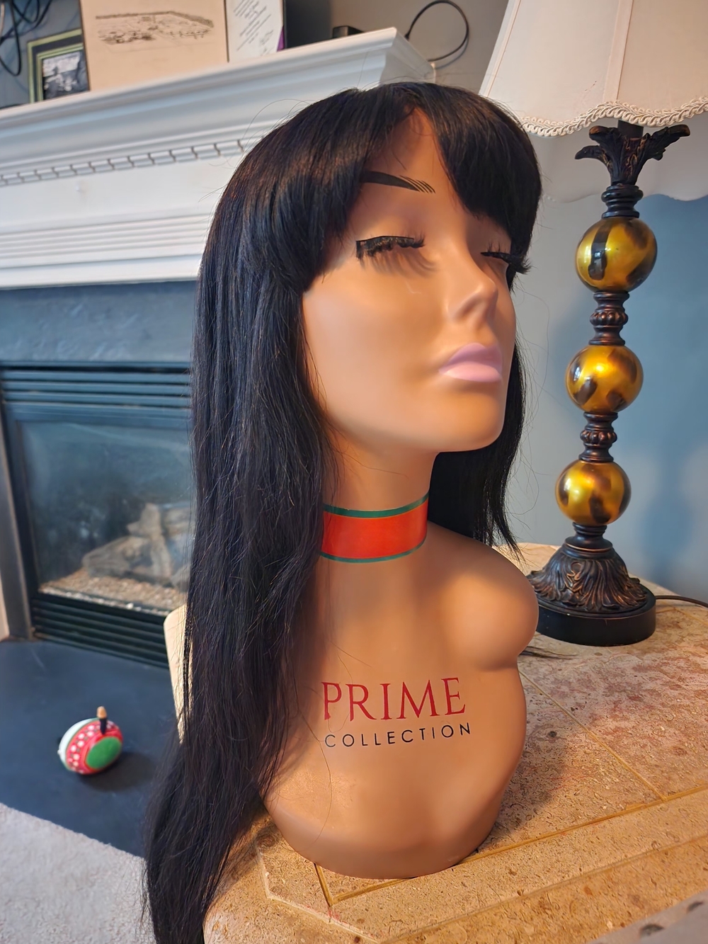 Pure Collection Black Long Straight Human Hair Wig with Bangs